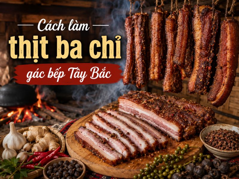Bật mí cách làm ba chỉ gác bếp chuẩn vị Tây Bắc